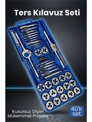 Modacar 40 Parça Profesyonel Metrik Ters Kılavuz ve Pafta Seti   - Hassas Diş Açma ve Onarım Takımı