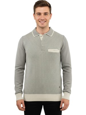 Çizgi Triko Erkek Polo Yaka Kazak Cepli Çelik Örgü Klasik Kalıp 5208F BGL-ST04963