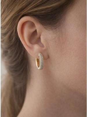 Zayora Aksesuar Taş Detaylı Altın Kaplama Orta Boy Halka Küpe