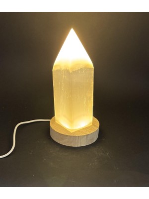 Gemsartdeco Selenit Doğaltaş Naturel Kule Lamba(Sarı Işık)