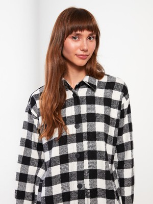 Lc Waikiki Yeni Sezon Ekose Uzun Kollu Gabardin Oversize Kadın Gömlek Ceket