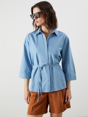 Lc Waikiki Yeni Sezon Beli Kuşaklı Kadın Jean Gömlek