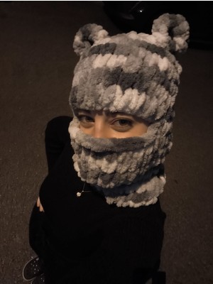 Gri Balaclava Weghrumi Kar Maskesi Yumuşak Bere