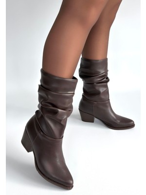 E-Woman Yior Acı Kahve Cilt Topuklu Bot - Lisinya