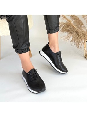 SEPET365 Tone Siyah Cilt Bağcıklı Spor Ayakkabı