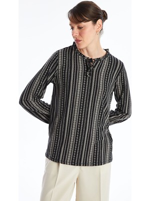 Lc Waikiki Yeni Sezon Bağlamalı Yaka Desenli Uzun Kollu Kadın Bluz