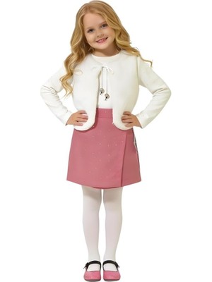 MİNİM Peluş Yelekli Taşlı Etekli 3 Lü Kız Çocuk Takım - Bayramlık - Özel Gün