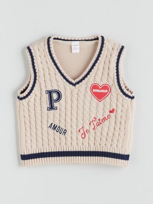 Lc Waikiki Yeni Sezon V Yaka Desenli Kız Çocuk Triko Süveter