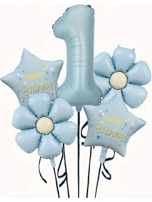 Parti Sürprizi Mavi Happy Birthday 1 Yaş Folyo Balon Set