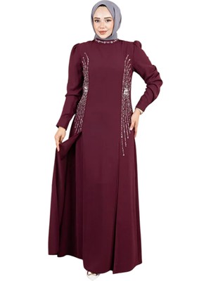 Melek Bordo Şık Abiye Elbise