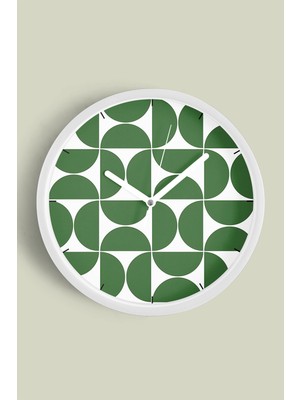 JHAAR Yeşil Geometrik Desenli Modern Duvar Saati - 42CM - Önü Camlı Beyaz Kasa