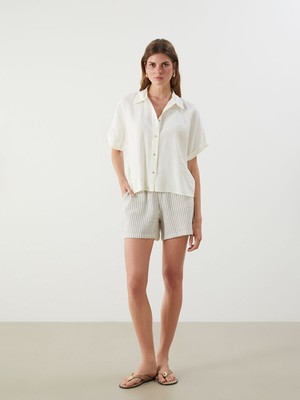 Lc Waikiki Yeni Sezon Beli Lastikli Çizgili Kadın Şort