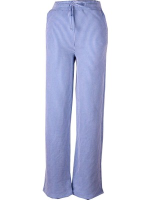 Trender Çizgili Mavi Kadın Pantolon 2497