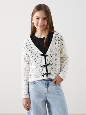 Lc Waikiki Yeni Sezon V Yaka Ajurlu Kız Çocuk Triko Hırka