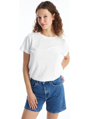 Lc Waikiki Yeni Sezon Bisiklet Yaka Düz Kısa Kollu Kadın Tişört