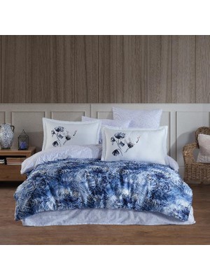 Bilfold Premium Deluxe 300TC Çift Kişilik Saten Nevresim Takımı Lilian Mavi