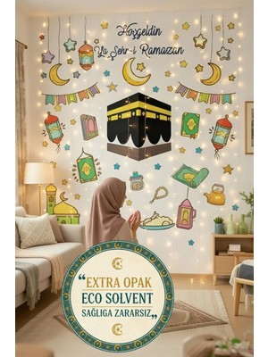 Kt Grup Ramazan Ayı, Kabe ve Ramazan Figürleri Mat Görünümlü Cam Duvar Sticker Seti