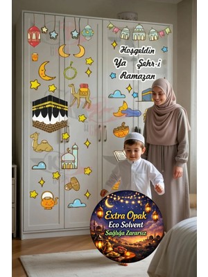 Kt Grup Ramazan Ayı, Kabe ve Ramazan Figürleri Mat Görünümlü Cam Duvar Sticker Seti