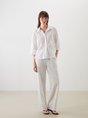 Lc Waikiki Yeni Sezon Beli Lastikli Çizgili Geniş Paça Kadın Pantolon