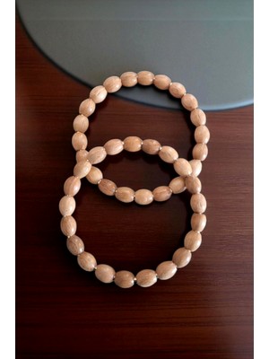 Nildenhobim Altın Renk Aksesuarlı Ahşap Boncuklu Metal Çanta Sap - Çap 12 cm (  Açık Ahşap Renk )