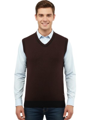 Çizgi Triko Erkek V Yaka Süveter Çelik Örgü Regular Kalıp 5208H BGL-ST04960