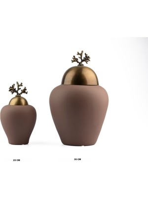 NuN Studio Seramik Ikili Kapaklı Vazo Kahverenk