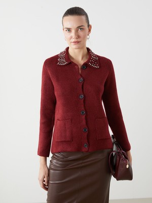 Lc Waikiki Yeni Sezon Polo Yaka Taşlı Kadın Triko Hırka