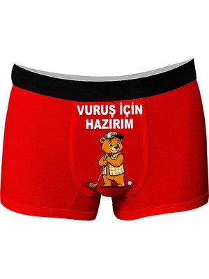 Onudabunuda Baskılı Erkek Boxer Vuruş Için Hazırım Desenli Pamuklu Kırmızı Siyah