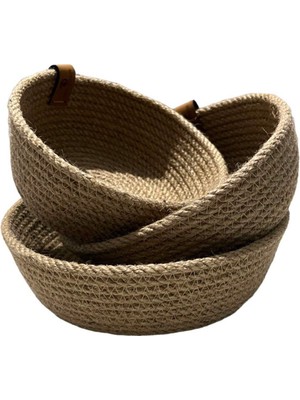 Ms Milasewing 3’lü Set Dekoratif Jüt Hasır Sepet Takımı - El Örmesi Çok Amaçlı Organizer