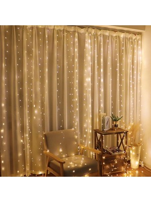 Gusion 3x3 Kumandalı Perde LED 10 Saçak USB Girişi Güç Alabilir Parlaklık Seviyesi Ayarlanır 8 Farklı Mod