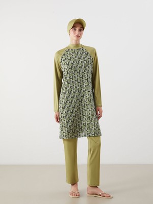 Lc Waikiki Yeni Sezon Dik Yaka Desenli Kadın Tesettür Mayo Takımı