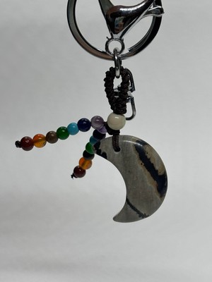 Gemsartdeco Gri Jasper Doğaltaş Anahtarlık Charm Hilal