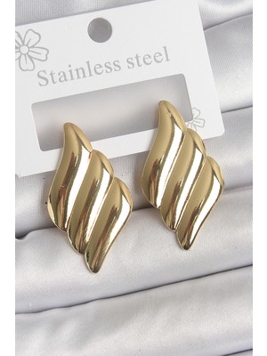 Hsc Bilişim 316 Çelik Gold Renk Dalga Model Kadın Küpe - TJ-BKP10519