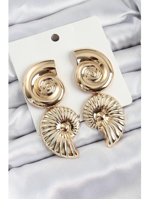 Hsc Bilişim Pirinç Sarmal Sallantılı Deniz Kabuğu Model Gold Renk Küpe - TJ-BKP10769