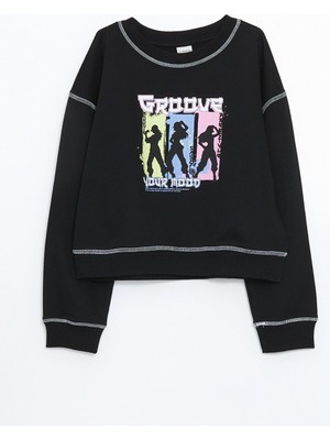 Lc Waikiki Yeni Sezon Bisiklet Yaka Baskılı Kız Çocuk Sweatshirt