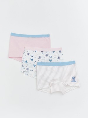 Lc Waikiki Yeni Sezon Stitch ve Angel Baskılı Kız Çocuk Boxer 3'lü Set Yüksek Pamuk İçerir Elastik Bel Bantlı Tasarım