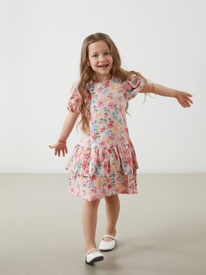 Lc Waikiki Yeni Sezon Bisiklet Yaka Çiçekli Kız Çocuk Elbise