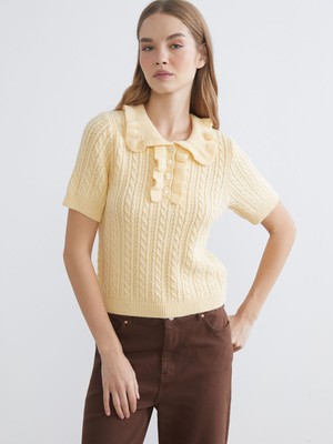 Lc Waikiki Yeni Sezon Polo Yaka Kendinden Desenli Kadın Triko Kazak