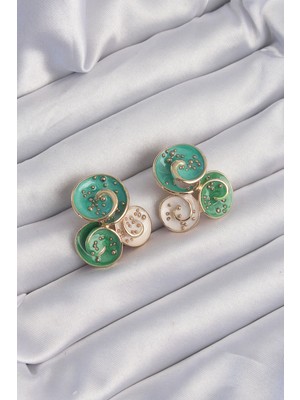 SHC4200 Pirinç Gold Renk Yeşil Mineli 3lü Orkide Küpe - TJ-BKP9217