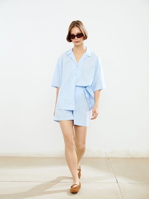 Lc Waikiki Yeni Sezon Beli Lastikli Çizgili Poplin Kadın Şort