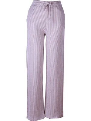 Trender Çizgili Bej Kadın Pantolon 2497