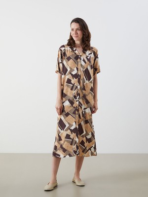 Lc Waikiki Yeni Sezon Kaçık Yaka Desenli Gömlek Elbise