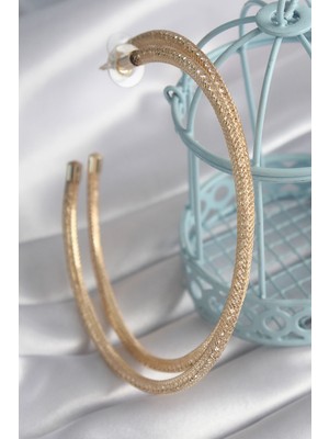 SHC4200 Pirinç Gold Renk Hasır Halka Model Zirkon Taş Detay Kadın Küpe - TJ-BKP8505