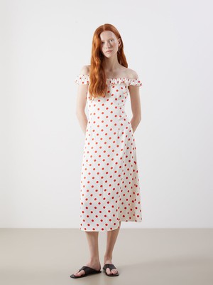 Lc Waikiki Yeni Sezon Straplez Yaka Puantiyeli Saten Elbise