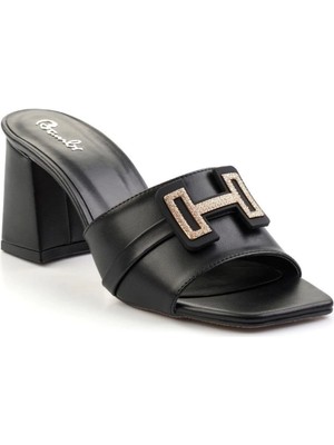 SHC4200 Leyya Siyah Cilt Topuklu Ayakkabı