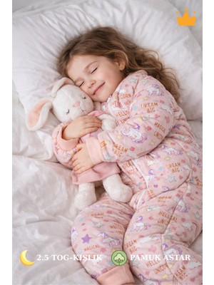 Baby Hola Kışlık Çocuk Uyku Tulumu 2.5 Tog Kalın Elyaf Dolgulu Pamuk Astarlı 2-9 Yaş Pembe Unicorn 6020
