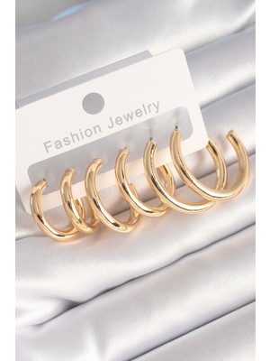 SHC4200 Pirinç Gold Renk Halka Model Kadın Küpe Seti - TJ-BKP8769