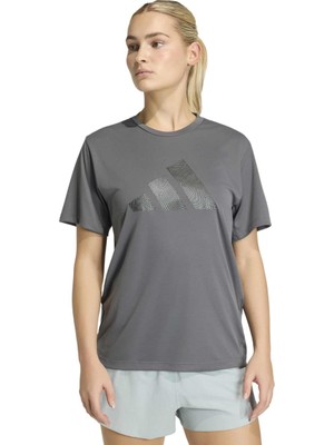 Adidas Running Essentials Brand Love Kadın Gri Yuvarlak Yaka Tişört