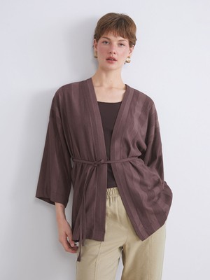 Lc Waikiki Yeni Sezon Şal Yaka Çizgili Oversize Kadın Kimono