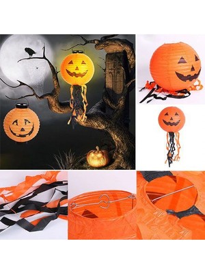 Starseven Balkabağı Kağıt Japon LED Süs - Kabak Dekor Yuvarlak Fener Süs 25 cm